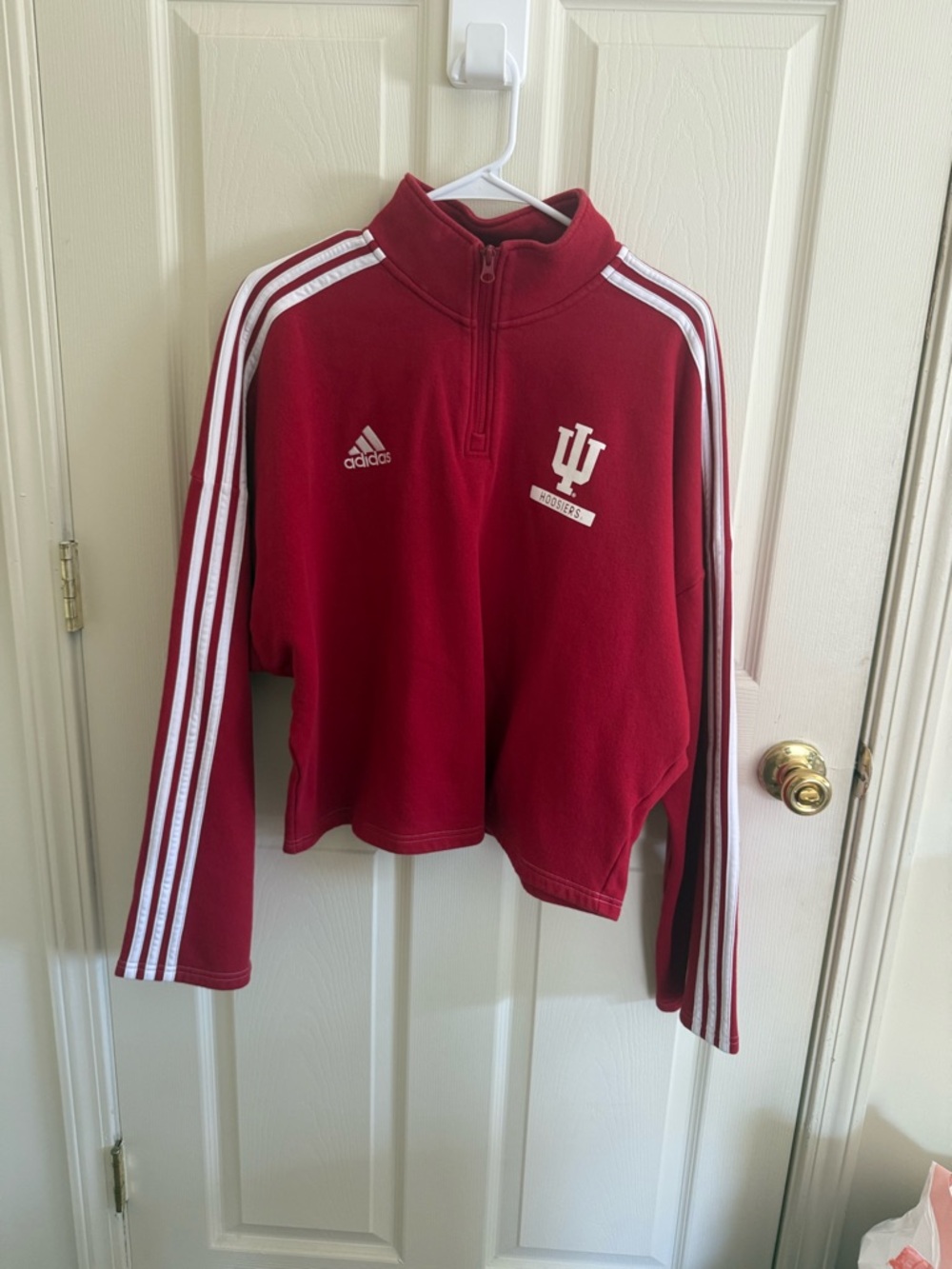 adidas Red Quarter-Zip Pullover with White Trim